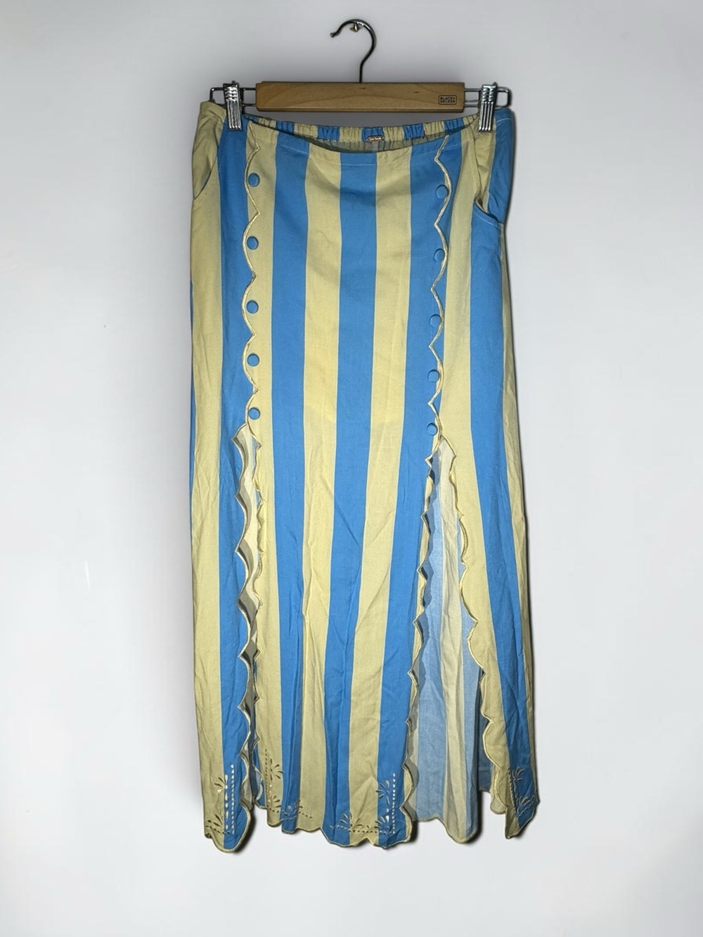 Free People Blue & Yellow Scalloped Maxi Skirt